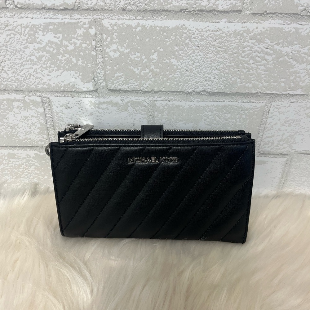 Michael Kors Black Leather Quilted Phone Case Wallet